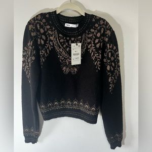 Zara black and gold detailed sweater, M, new with tags